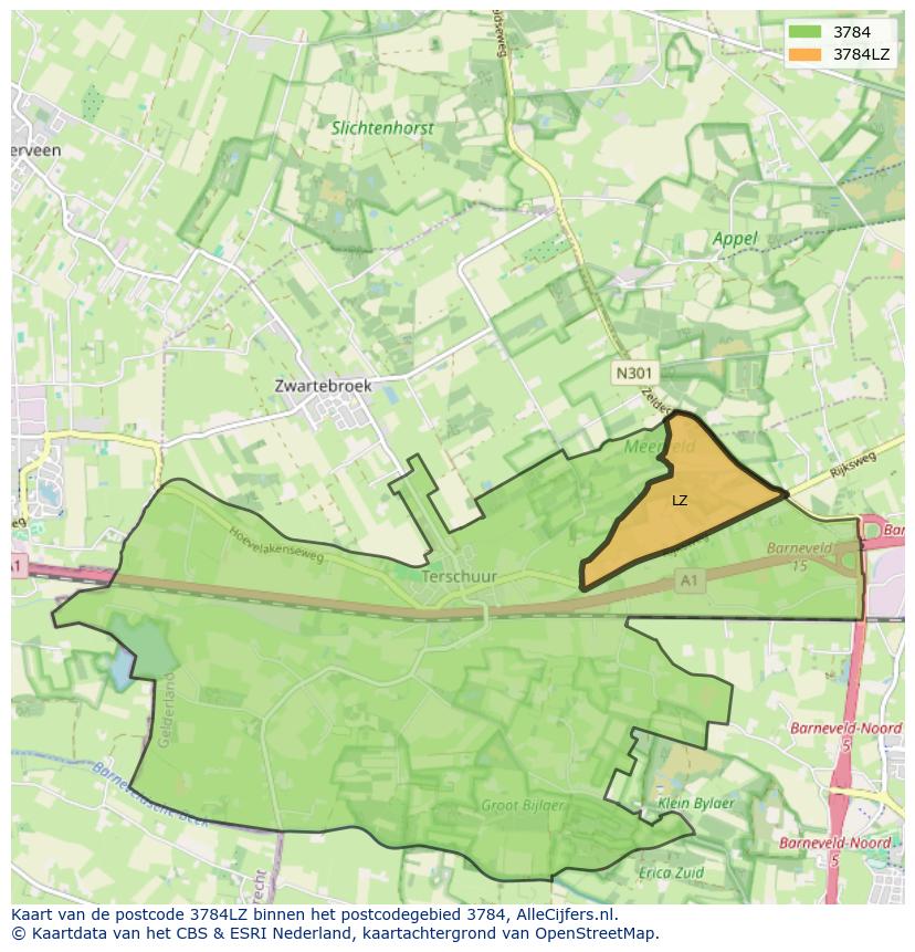Afbeelding van het postcodegebied 3784 LZ op de kaart.