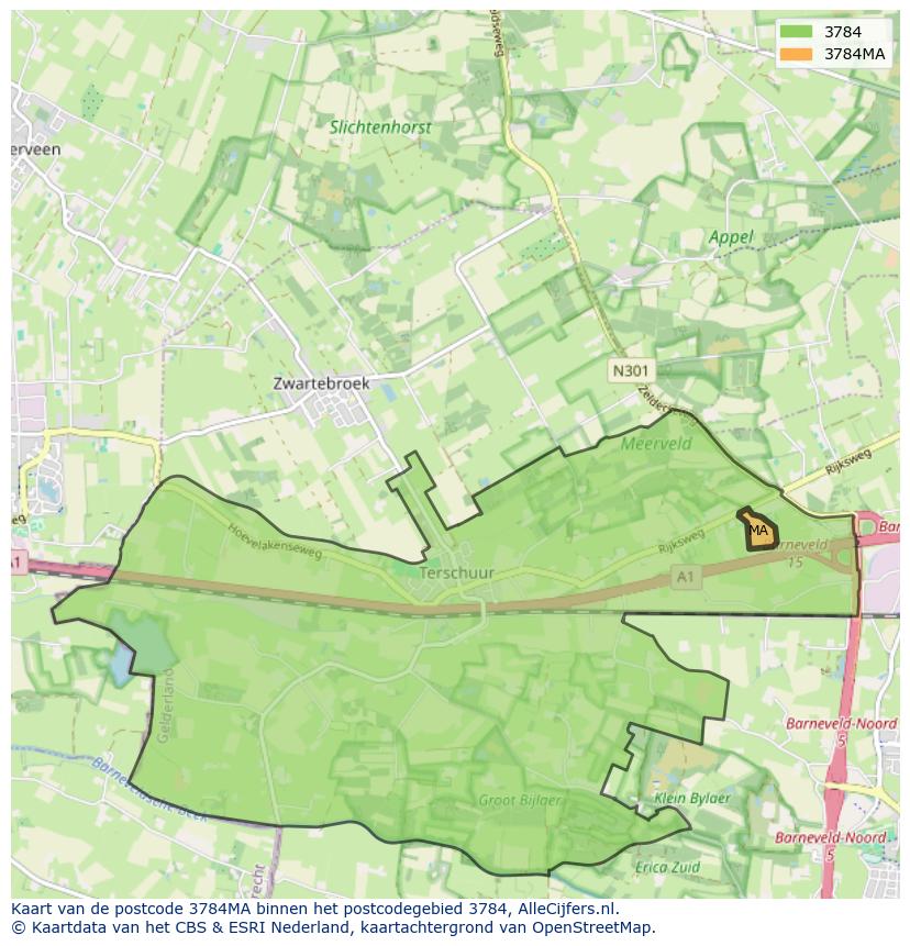 Afbeelding van het postcodegebied 3784 MA op de kaart.