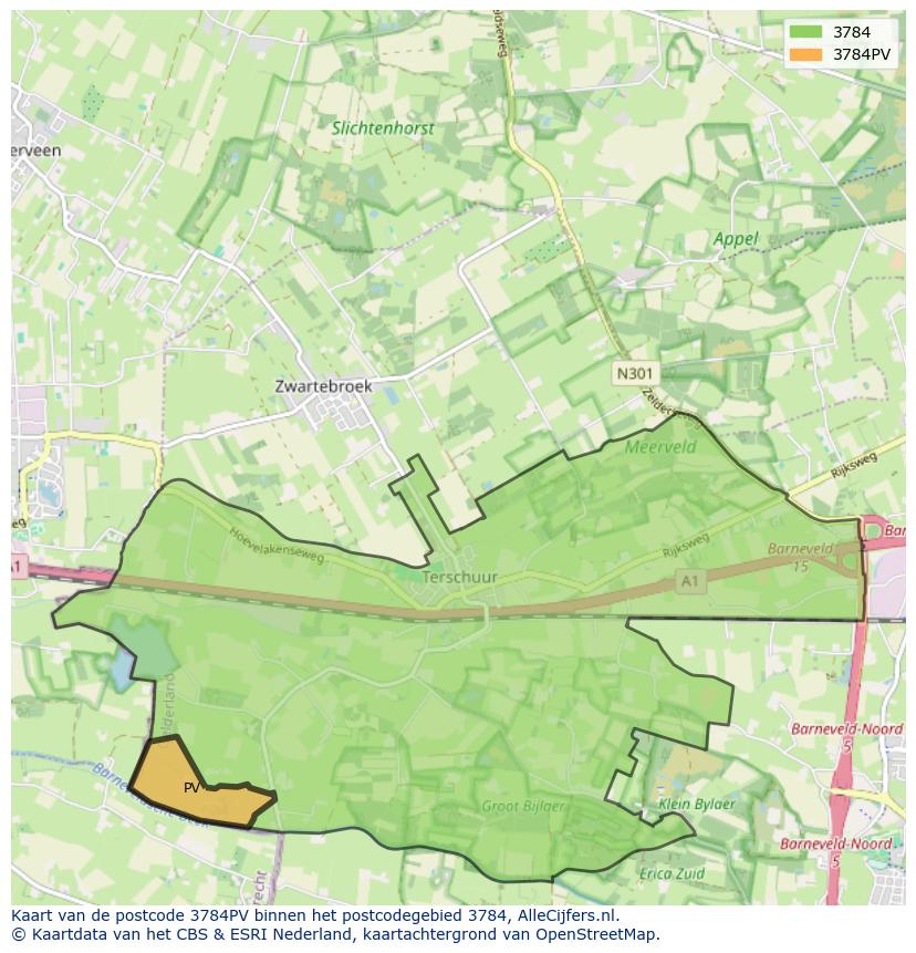Afbeelding van het postcodegebied 3784 PV op de kaart.