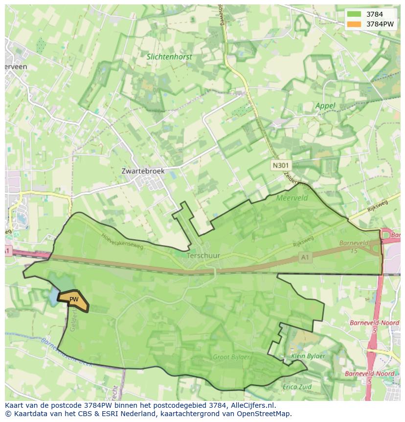 Afbeelding van het postcodegebied 3784 PW op de kaart.