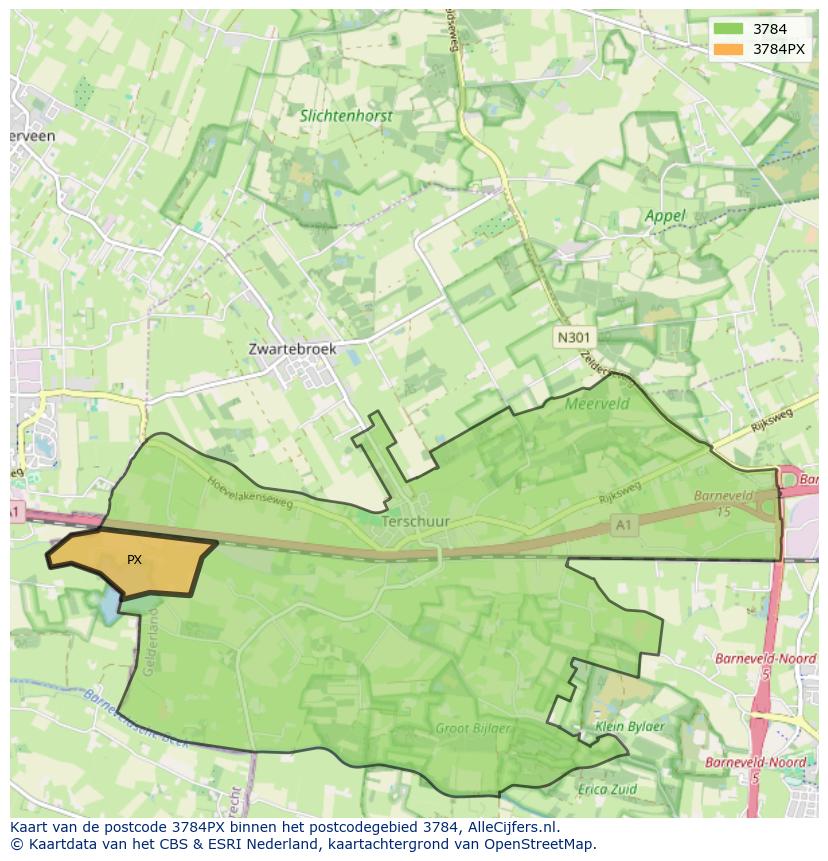 Afbeelding van het postcodegebied 3784 PX op de kaart.