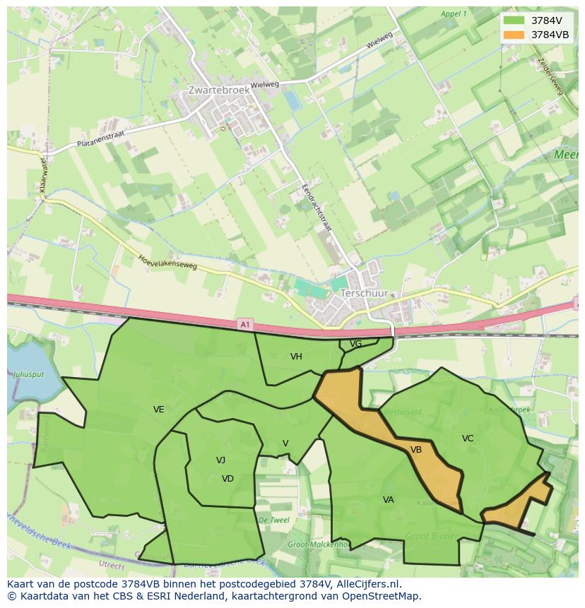 Afbeelding van het postcodegebied 3784 VB op de kaart.