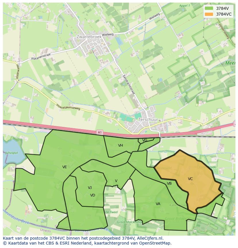 Afbeelding van het postcodegebied 3784 VC op de kaart.