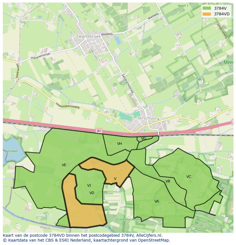 Afbeelding van het postcodegebied 3784 VD op de kaart.