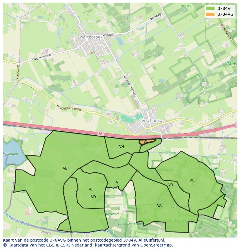 Afbeelding van het postcodegebied 3784 VG op de kaart.