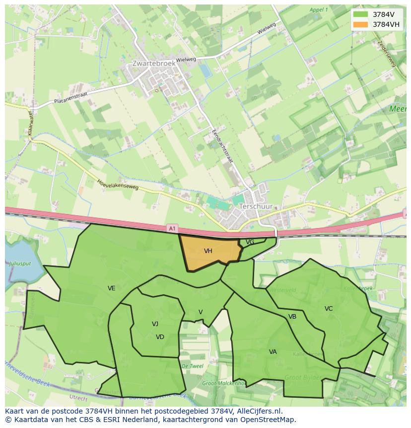 Afbeelding van het postcodegebied 3784 VH op de kaart.