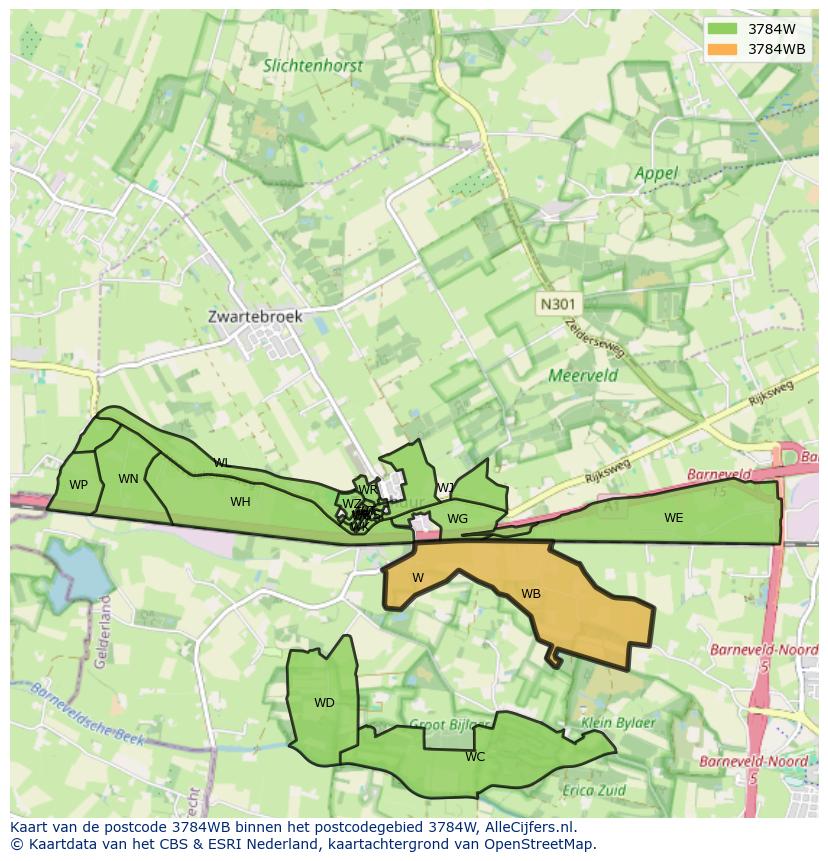 Afbeelding van het postcodegebied 3784 WB op de kaart.