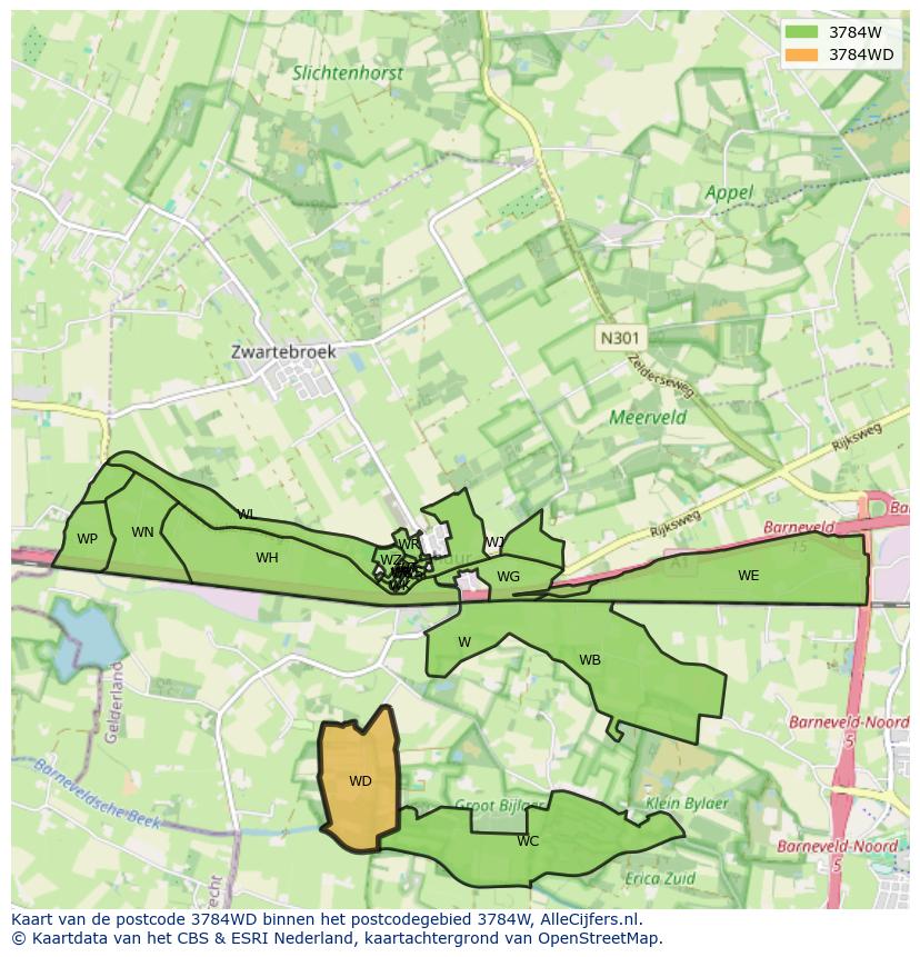 Afbeelding van het postcodegebied 3784 WD op de kaart.