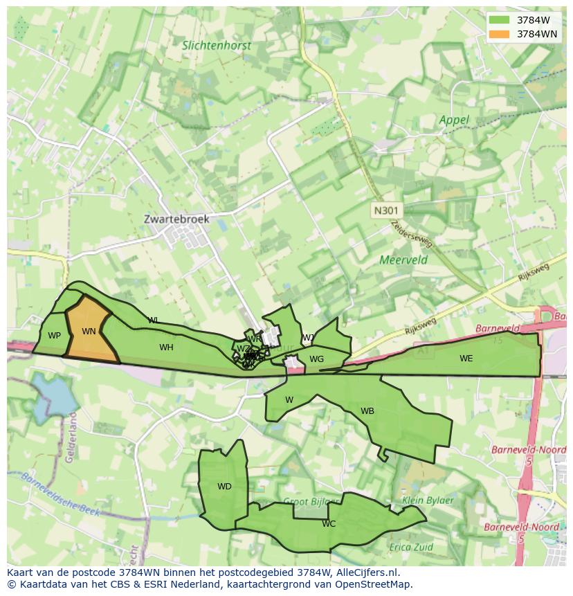 Afbeelding van het postcodegebied 3784 WN op de kaart.
