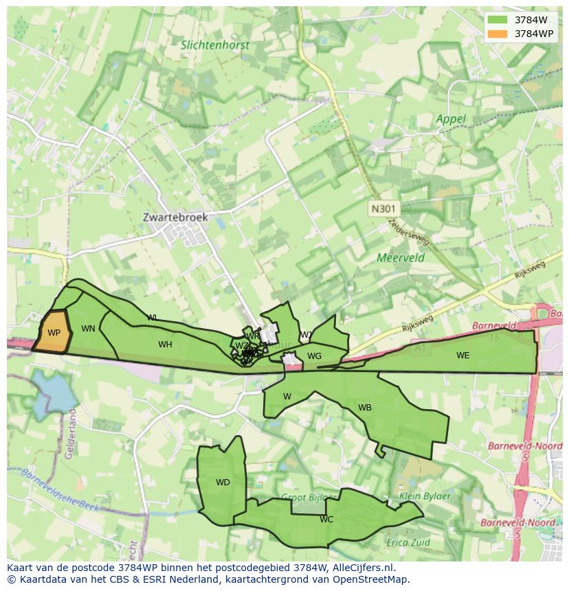 Afbeelding van het postcodegebied 3784 WP op de kaart.