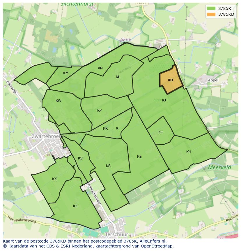 Afbeelding van het postcodegebied 3785 KD op de kaart.