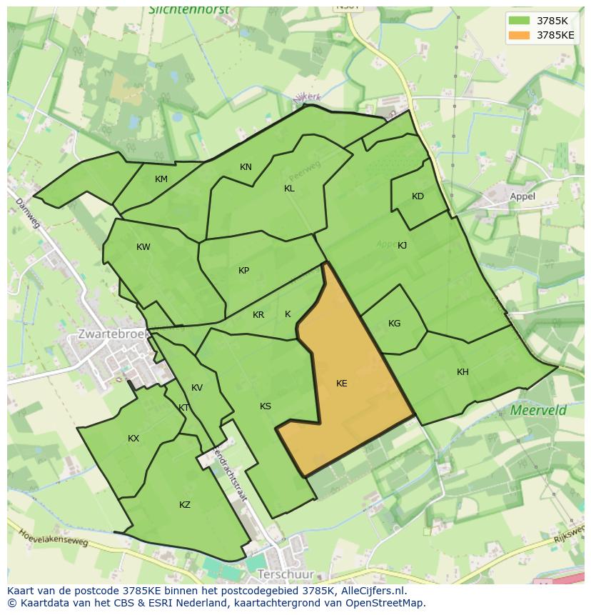 Afbeelding van het postcodegebied 3785 KE op de kaart.