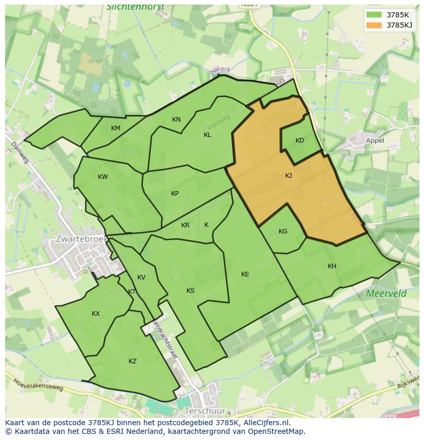 Afbeelding van het postcodegebied 3785 KJ op de kaart.