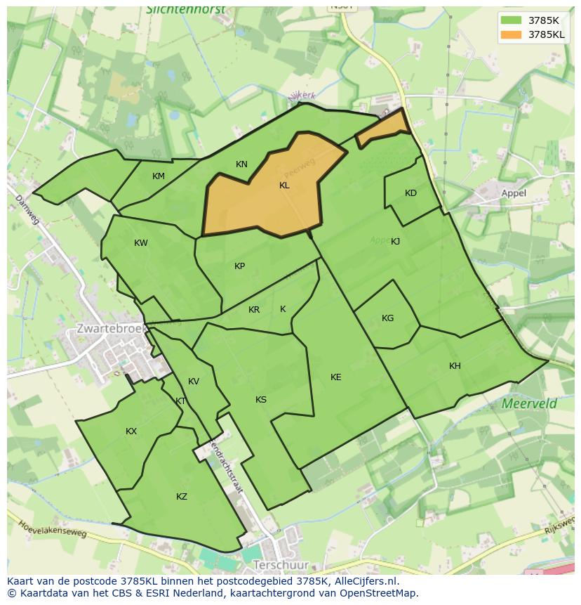 Afbeelding van het postcodegebied 3785 KL op de kaart.