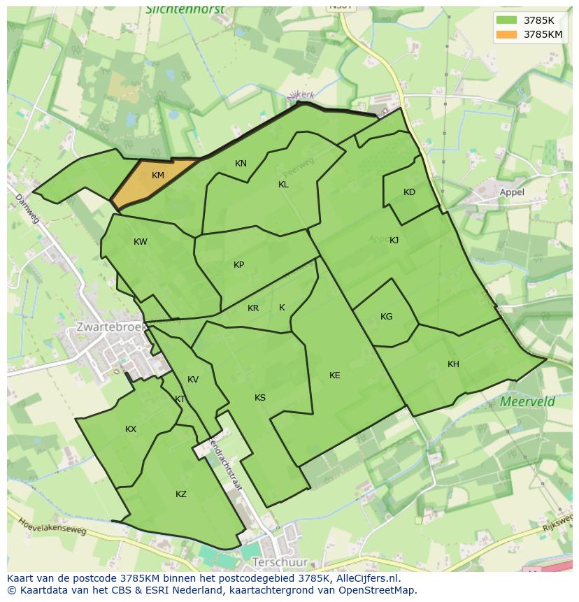 Afbeelding van het postcodegebied 3785 KM op de kaart.