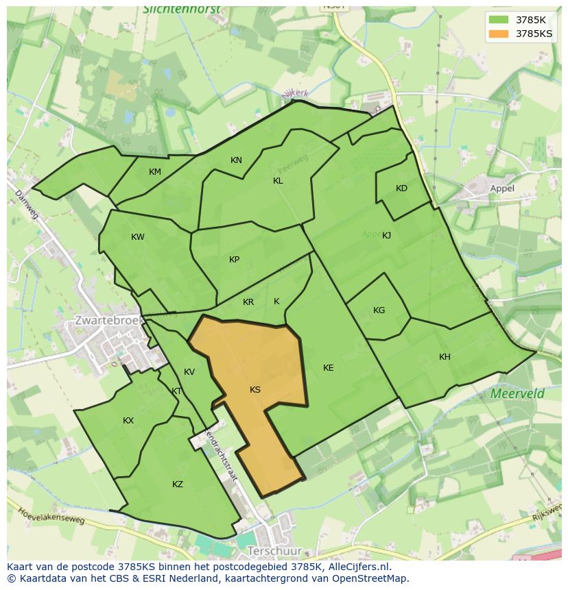 Afbeelding van het postcodegebied 3785 KS op de kaart.