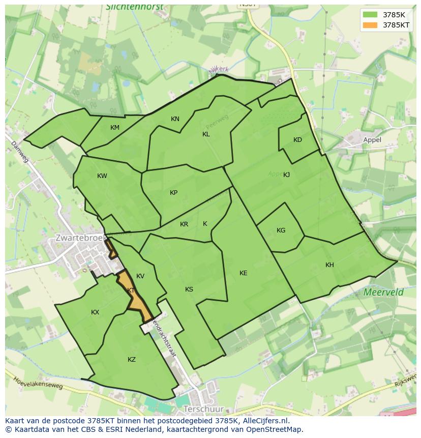 Afbeelding van het postcodegebied 3785 KT op de kaart.