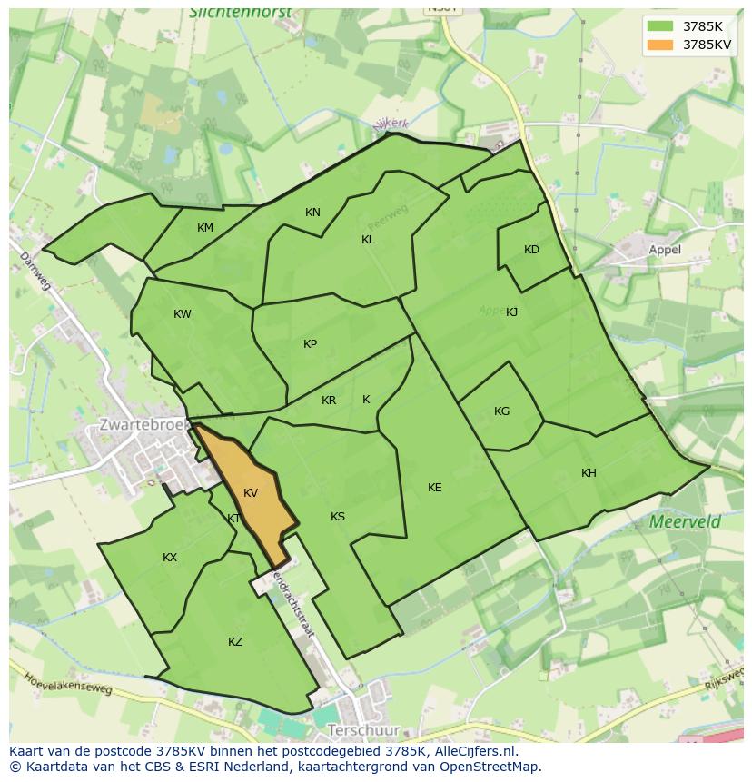 Afbeelding van het postcodegebied 3785 KV op de kaart.