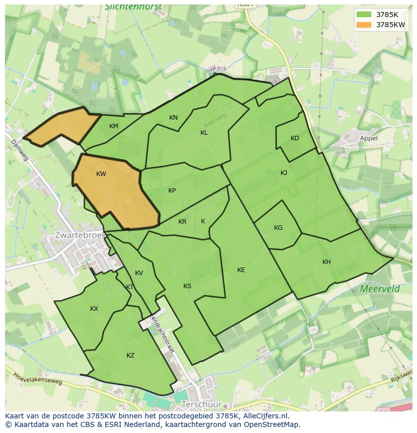 Afbeelding van het postcodegebied 3785 KW op de kaart.