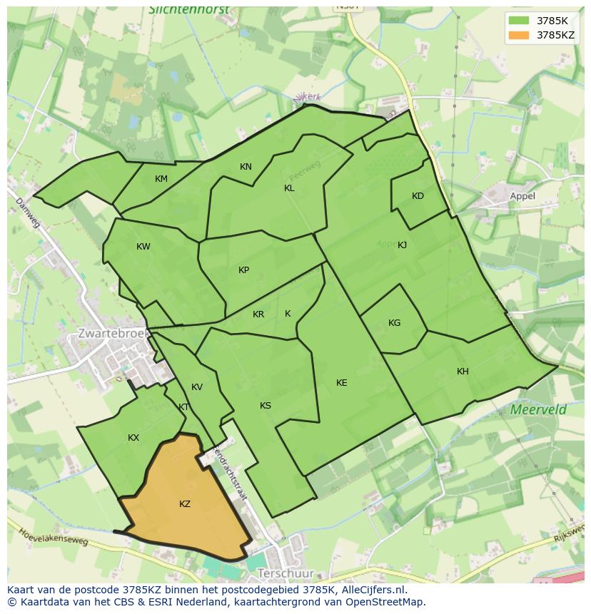Afbeelding van het postcodegebied 3785 KZ op de kaart.