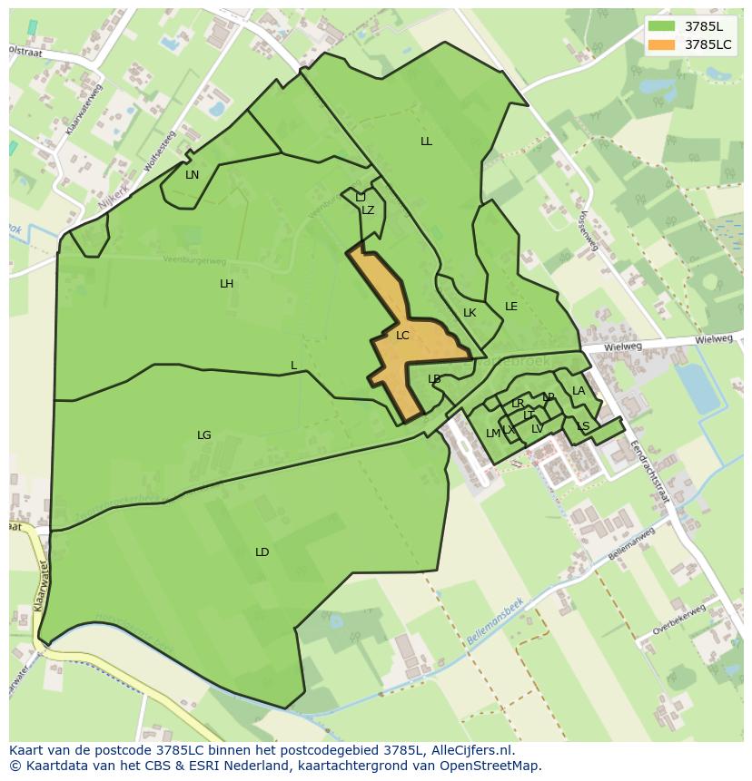 Afbeelding van het postcodegebied 3785 LC op de kaart.