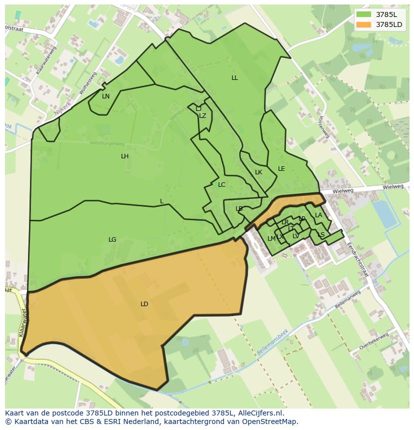 Afbeelding van het postcodegebied 3785 LD op de kaart.