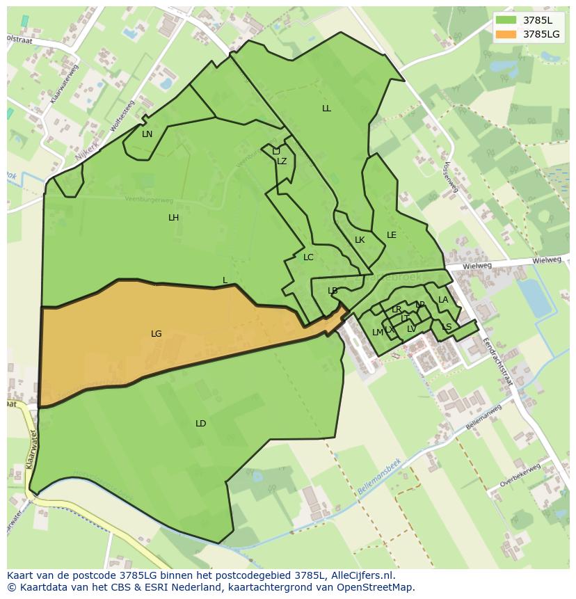 Afbeelding van het postcodegebied 3785 LG op de kaart.