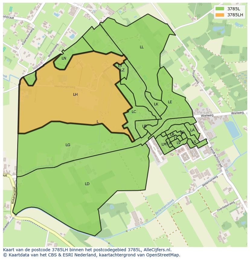 Afbeelding van het postcodegebied 3785 LH op de kaart.