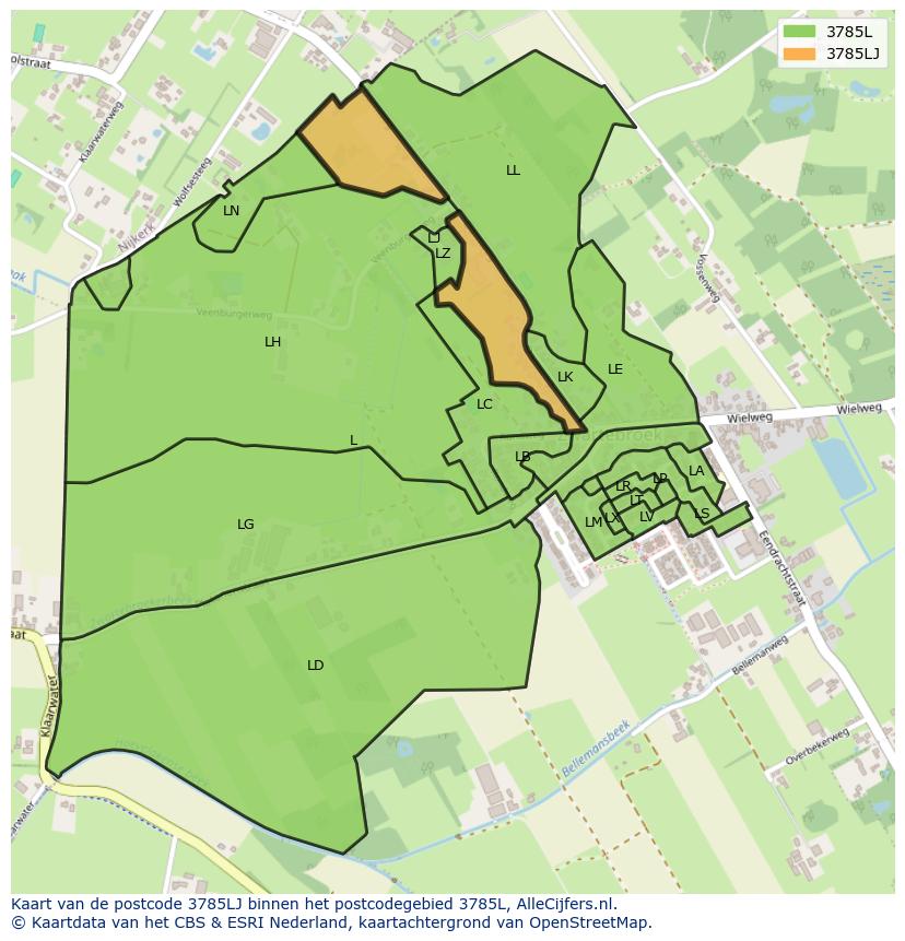 Afbeelding van het postcodegebied 3785 LJ op de kaart.