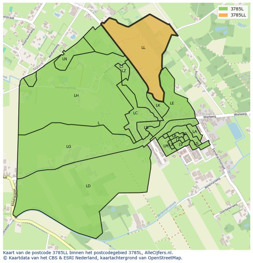 Afbeelding van het postcodegebied 3785 LL op de kaart.