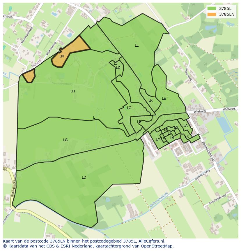Afbeelding van het postcodegebied 3785 LN op de kaart.