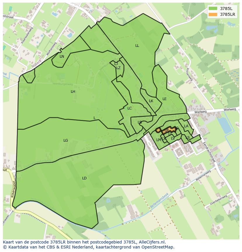 Afbeelding van het postcodegebied 3785 LR op de kaart.