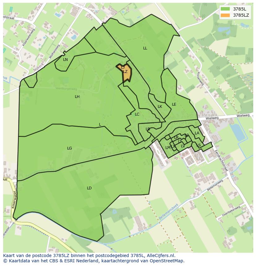 Afbeelding van het postcodegebied 3785 LZ op de kaart.