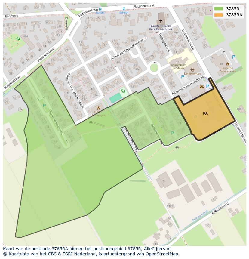 Afbeelding van het postcodegebied 3785 RA op de kaart.