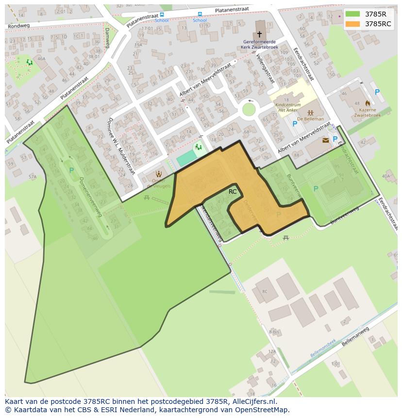 Afbeelding van het postcodegebied 3785 RC op de kaart.