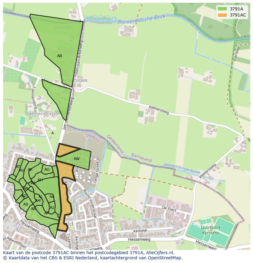 Afbeelding van het postcodegebied 3791 AC op de kaart.