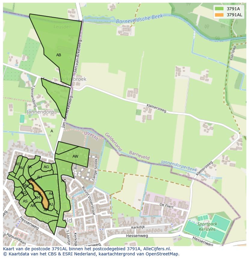 Afbeelding van het postcodegebied 3791 AL op de kaart.