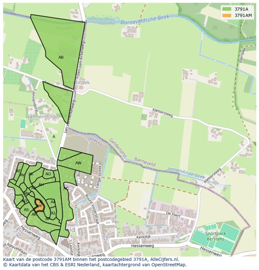 Afbeelding van het postcodegebied 3791 AM op de kaart.