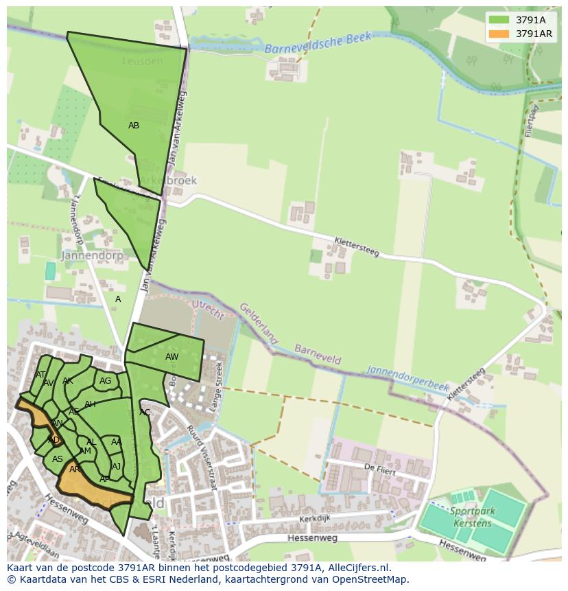 Afbeelding van het postcodegebied 3791 AR op de kaart.