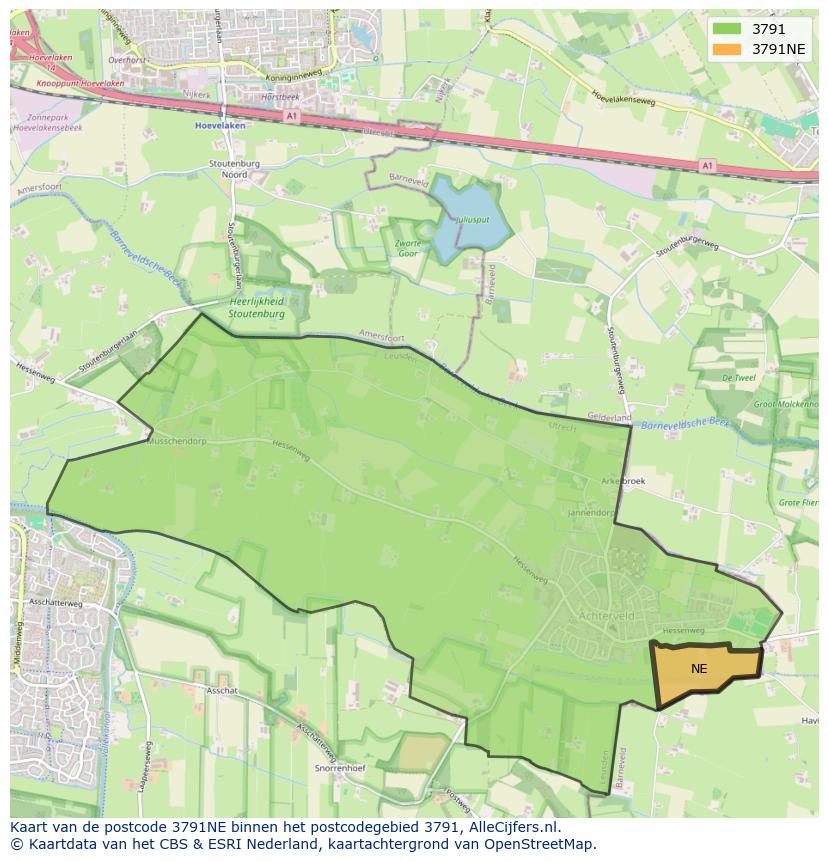 Afbeelding van het postcodegebied 3791 NE op de kaart.