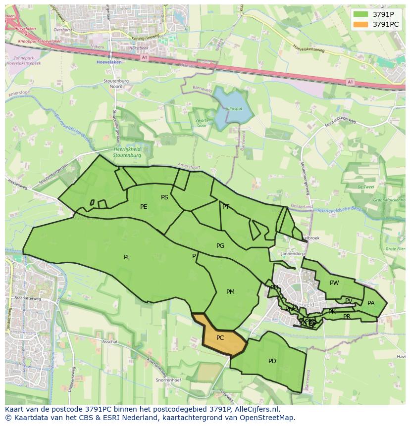 Afbeelding van het postcodegebied 3791 PC op de kaart.