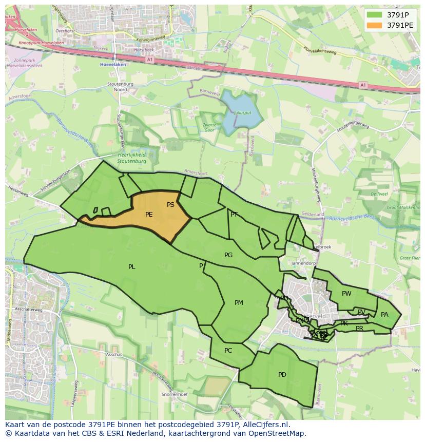 Afbeelding van het postcodegebied 3791 PE op de kaart.