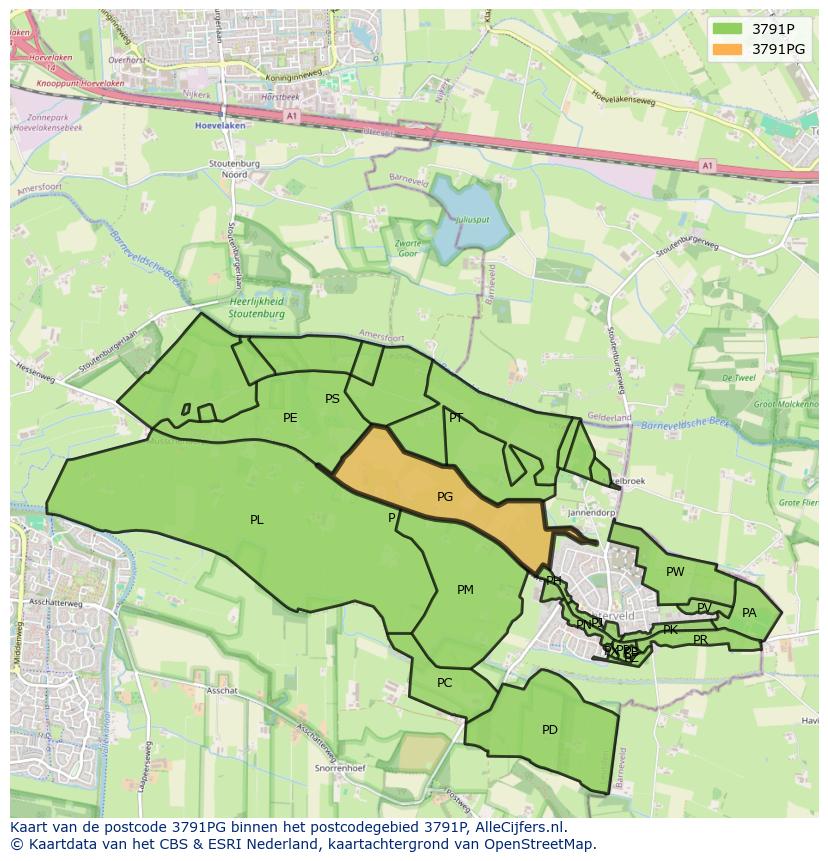 Afbeelding van het postcodegebied 3791 PG op de kaart.
