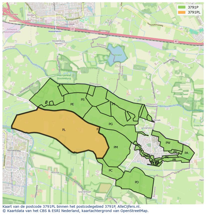 Afbeelding van het postcodegebied 3791 PL op de kaart.