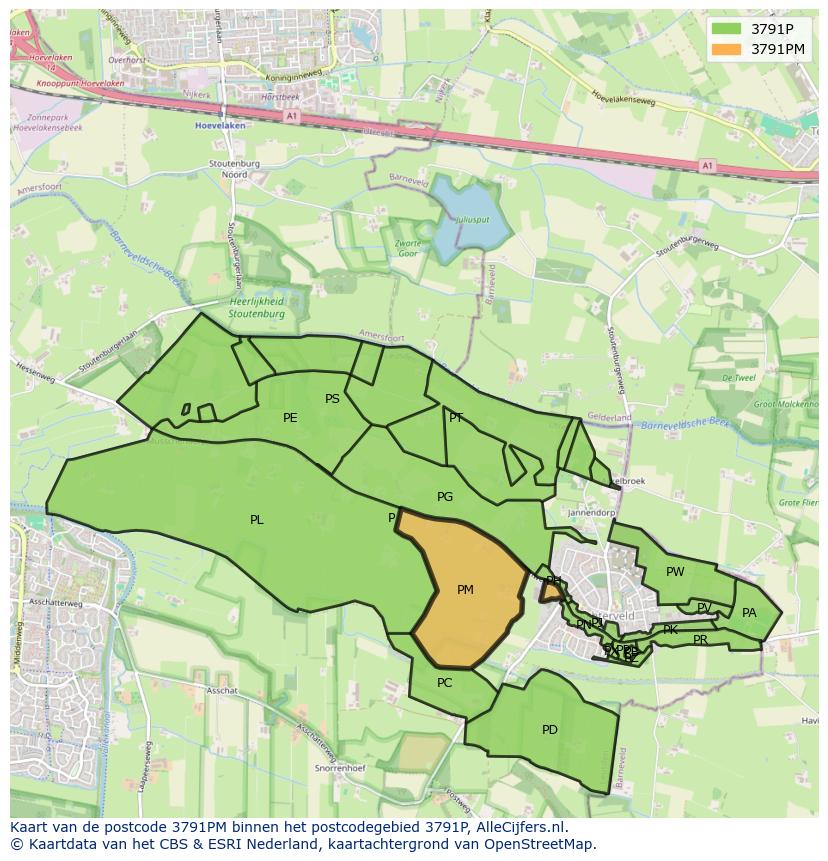 Afbeelding van het postcodegebied 3791 PM op de kaart.