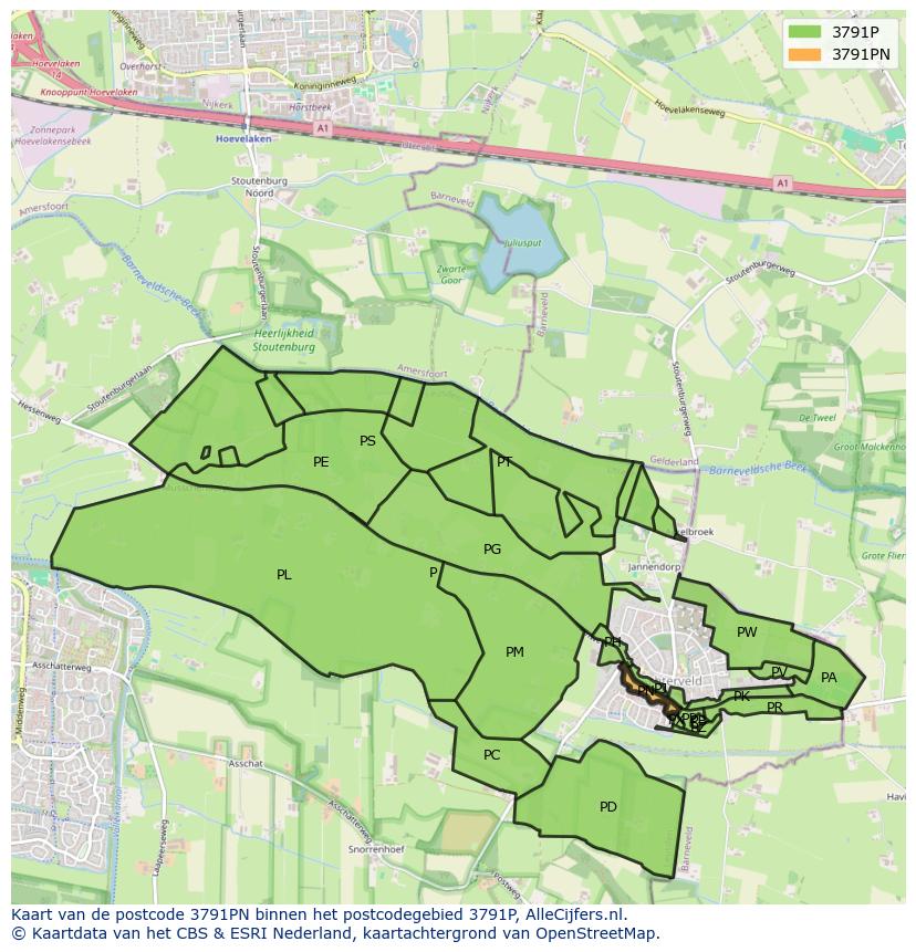 Afbeelding van het postcodegebied 3791 PN op de kaart.