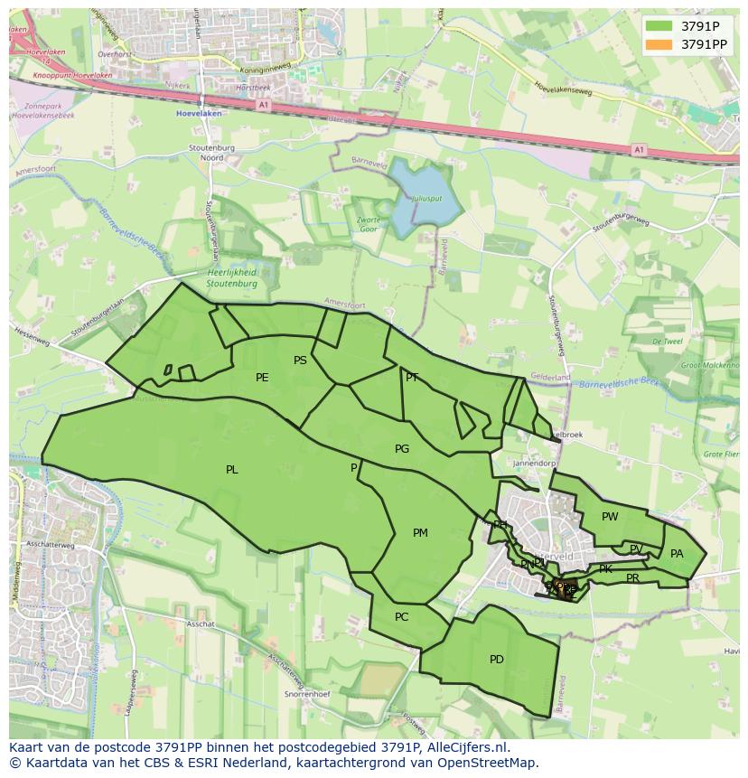 Afbeelding van het postcodegebied 3791 PP op de kaart.