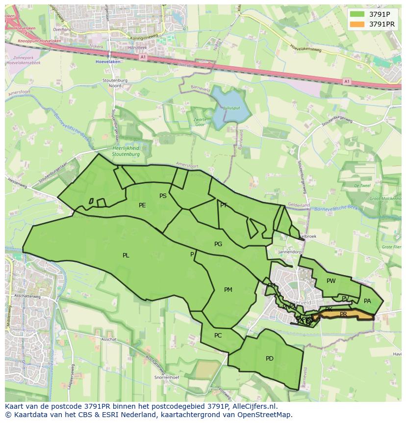 Afbeelding van het postcodegebied 3791 PR op de kaart.