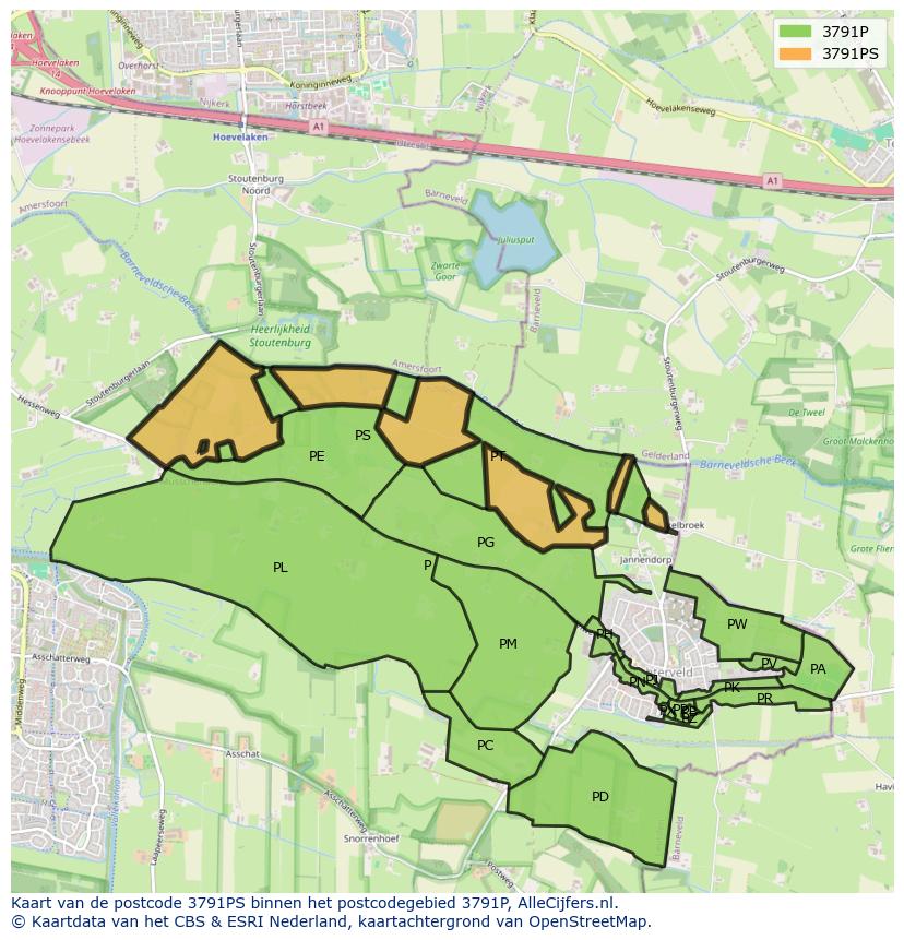 Afbeelding van het postcodegebied 3791 PS op de kaart.