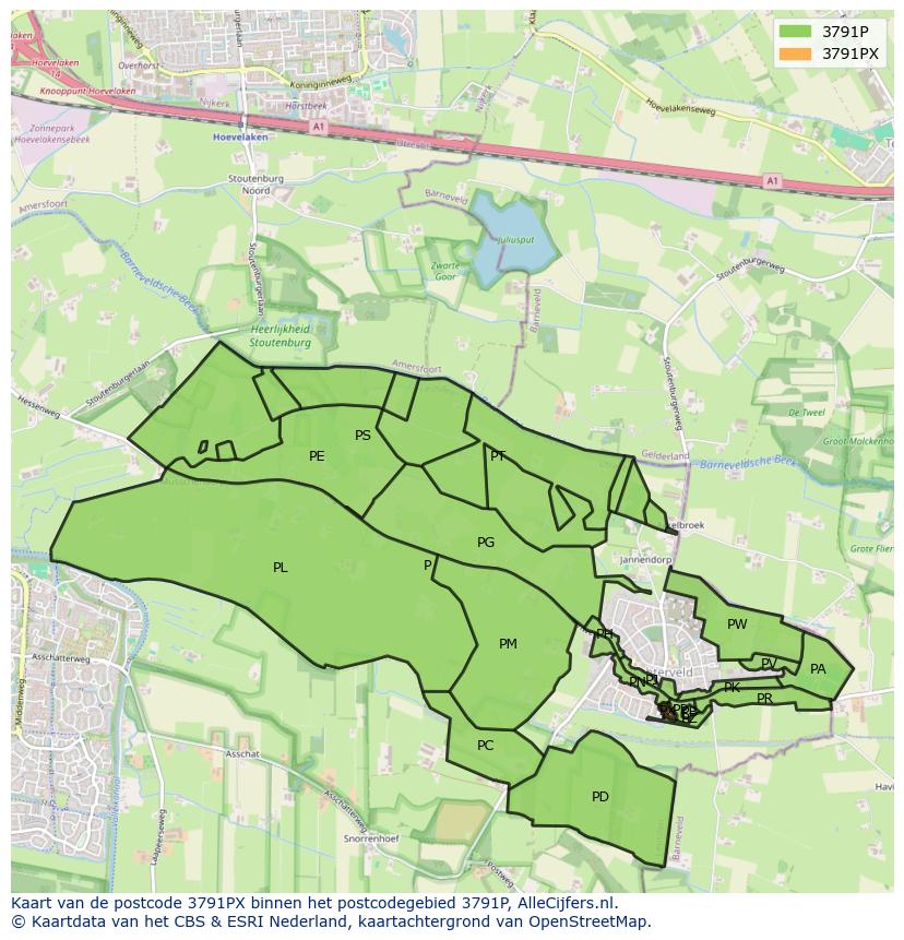 Afbeelding van het postcodegebied 3791 PX op de kaart.